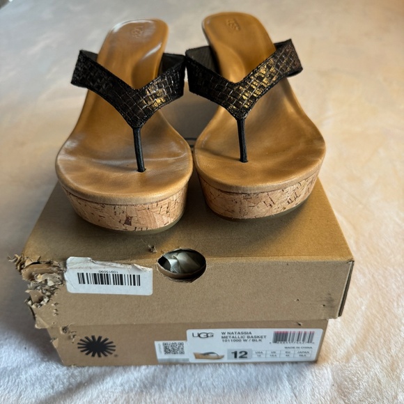 Size 12 UGG Natassia Metallic Basket Cork Flip Flop Wedge Sandals - Picture 9 of 10
